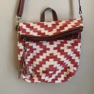 Patricia Nash Woven Casoli Convertible Backpack Papaya Crossbody Leather Trim